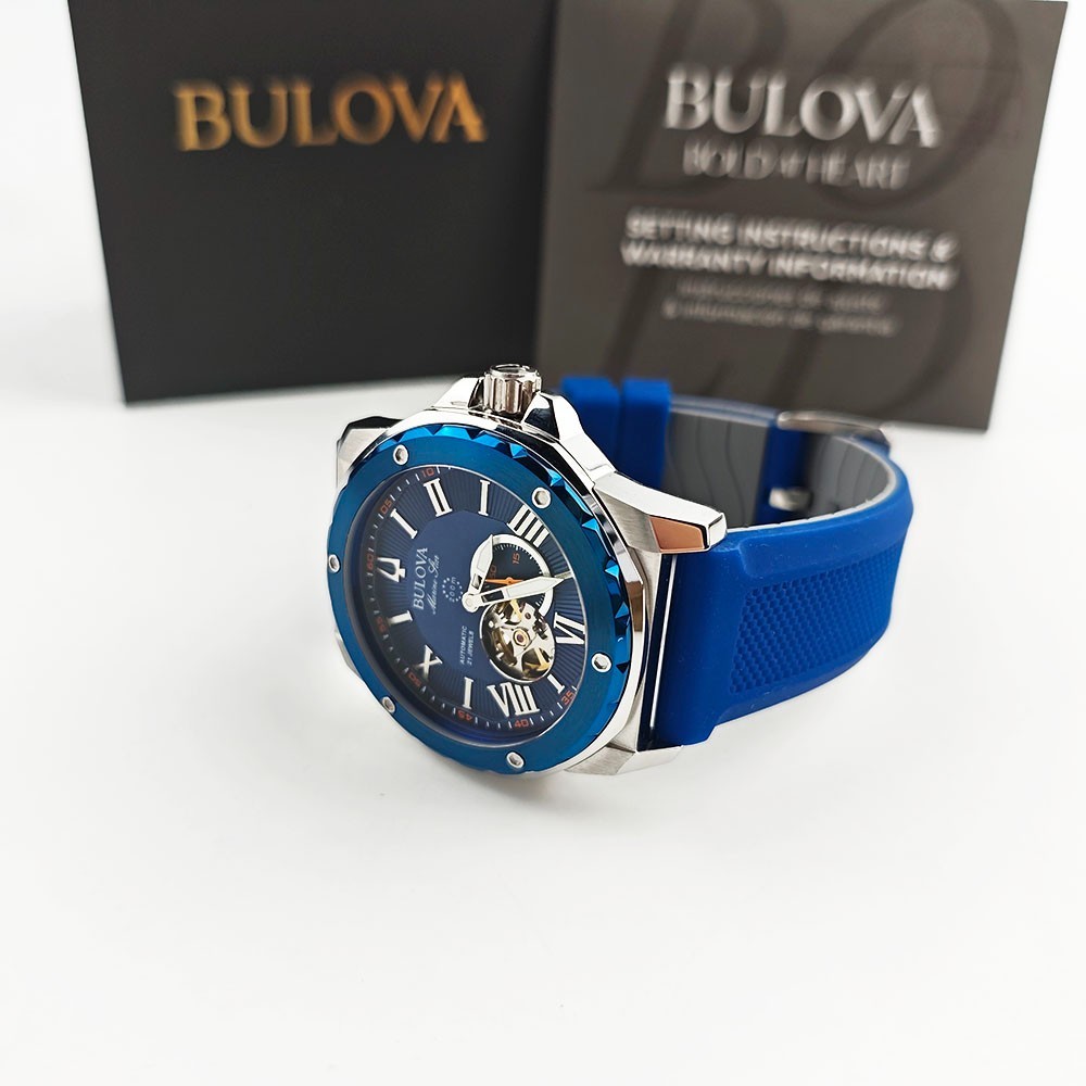 Bulova 98A303 Marine Star Blue Dial - Silicon Strap Men's 45mm ...