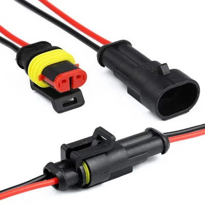PRE WIRED WATERPROOF 2 PIN WAY SUPERSEAL AMP WIRE ELECTRICAL CONNECTOR 12v 24v