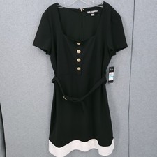 Karl Lagerfeld Belted Button Down Front Scuba Crepe Black Dress Womens Size 16