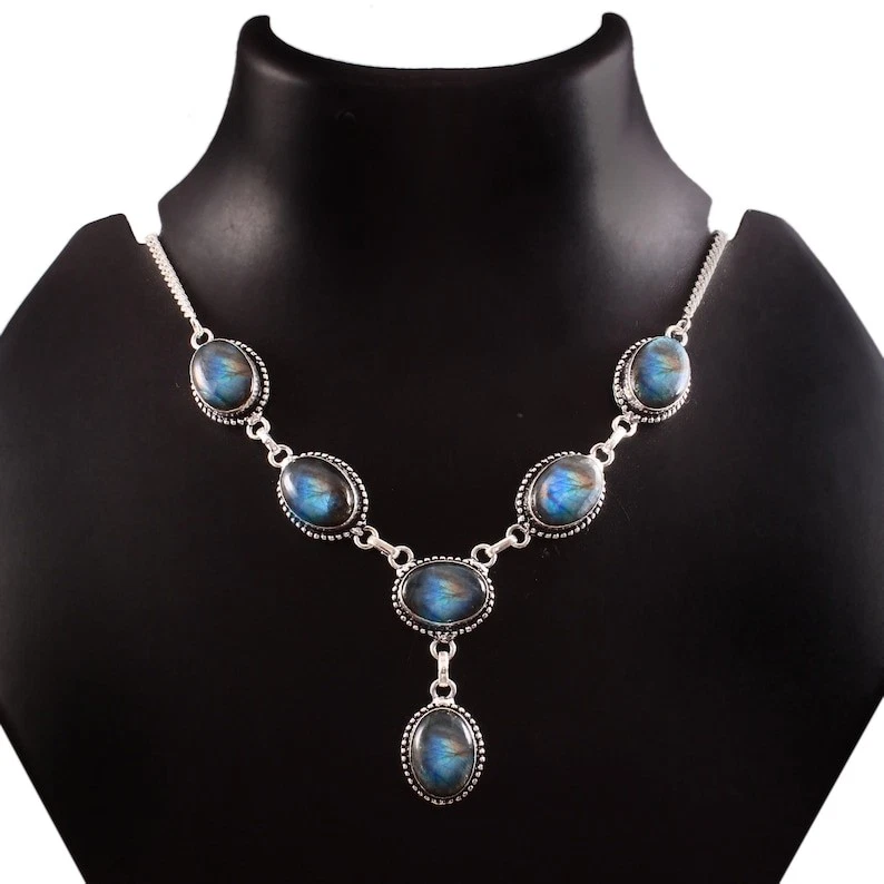Labradorite Gemstone Necklace 925 Sterling Silver Handmade Adjustable Jewelry S9 - Image 3 of 4