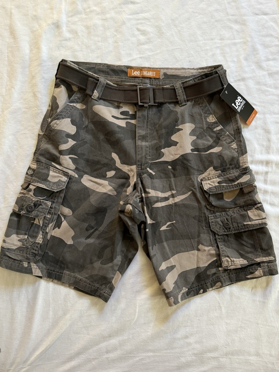 NEW Lee Dungarees Cargo Shorts Men 34 Ash Camo 100% Cotton Lee