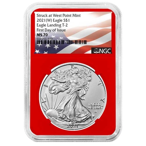 2021 (W) $1 Type 2 American Silver Eagle NGC MS70 FDI Flag Label Red Core