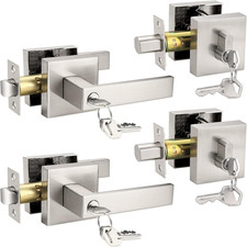 Square Entry Levers and Single Cylinder Deadbolts Combo Pack, Satin Nickel Keyed