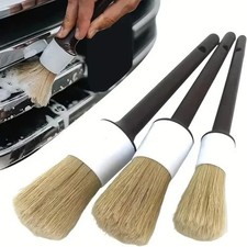 3PCS Car Detailing Brush Set Boar Hair Bristle Interior Exterior Cleaning Tool.