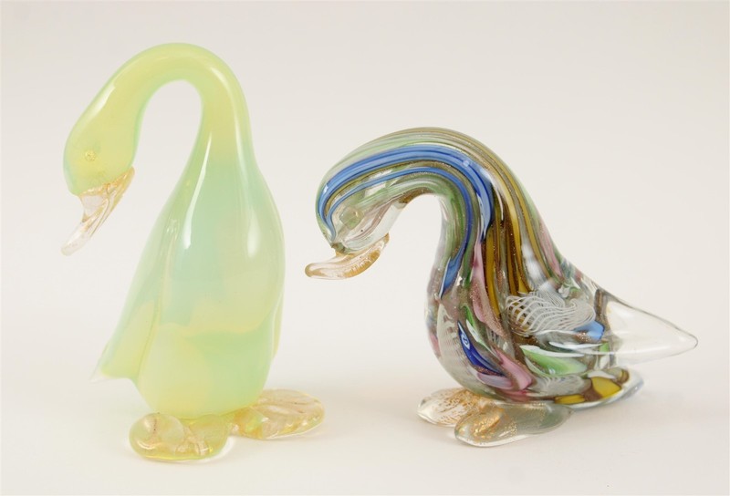 Vintage ARCHIMEDE SEGUSO & Zanfirico Italian Murano Art Glass DUCK Sculptures 