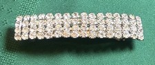 Vintage French Crystal Rhinestone Silver Tone 4 Row Curved Automatic Barrette