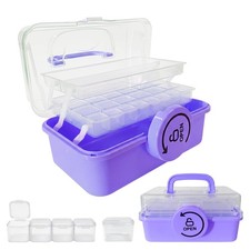 3-Layer Craft Organizer with 18 Small  8 Mini Compartments, Rotating Open De...