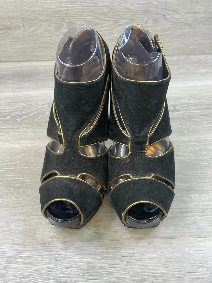 Bebé Phat Lana Para Mujer 9 Negro Bomba Gamuza Tacón Cómodo Informal Peep Toe Recorte Foto 2 de 4