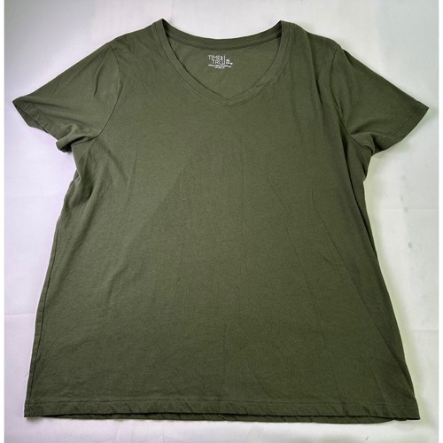 Time and Tru Womens V Neck T Shirt Olive Green Size XL Basic Top | eBay