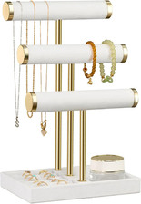 3 Tier Bracelet Holder Display - Detachable T Bar White Velvet Bracelet Holder,