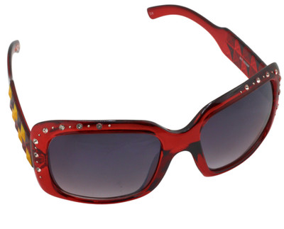 SUNGLASSES-Glam Oversized Red Frame Rhinestones & Geometric Arm Design
