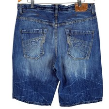 Vintage Y2K Rocawear Baggy Jean Shorts Mens 38 Blue Embroidered Hip Hop Jorts