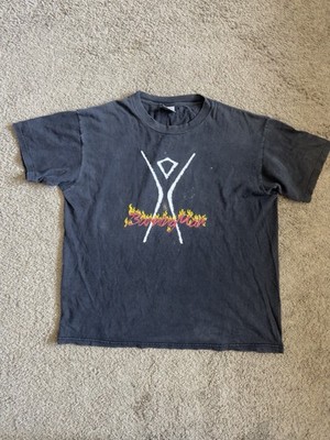 90s   Burning Man Original Shirt Oneita L Festival Art Effigy Flames Logo Rare