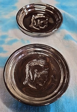 Vintage Mercury Glass Silver Spartan Roman Trojan Head Coasters Set of 2