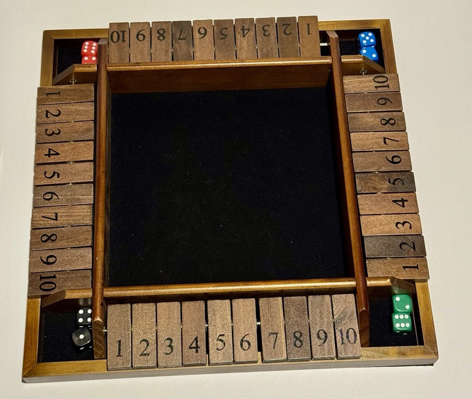 NEW SHUT THE BOX by WE Dice Game Wood Box, Felt Playing Surface & 8 Dice 2019 - Image 3 of 4