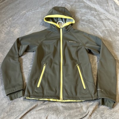 Columbia Omni-Wind Block Shield Jacket Women s M Olive Lime Softshell Hooded NIC