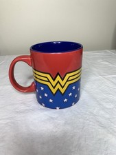 Wonder Woman DC Comics Ceramic Mug Red Yellow Blue w/ Stars 20 oz 4.25 Tall