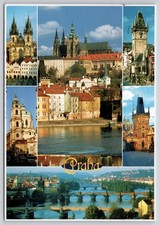 Prague Castle Charles Bridge Photochrome Postcard Czech Republic