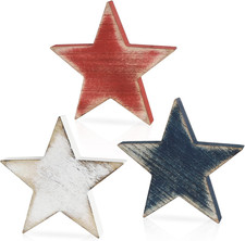 3 Pcs 4th of July Wooden Star Signs,Rustic Memorial Day Tiered Tray Decor, Ameri