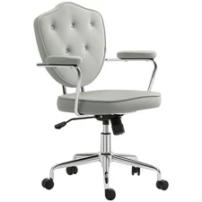 Cute Home Office Chair, Computer Desk Chair with Button Tufted Velvet-Feel Fa...
