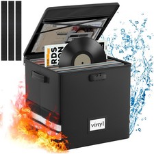 Vinyl Record Storage Box with Lock, Fireproof Waterproof Resistant Organizer ...