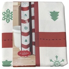 St. Nicholas Square Christmas Trees  Snowflake Shower Curtain Fabric 70" NEW