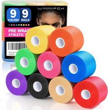 9 Rolls 108 Yards Pre Wrap Athletic Tape - 9 Colors, 3rd Gen Prewrap for Hair