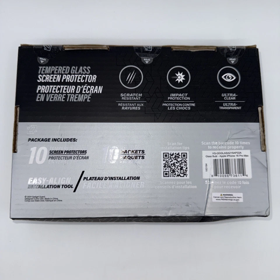 10 PACK! Gadget Guard Glass Screen Protector iPhone 16 Pro Max Clear - Image 2 of 3