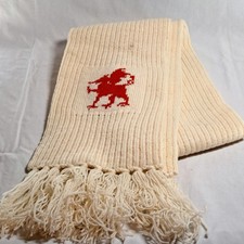 Knit Wool Scarf Wales Red Dragon Cream Red Fringe NWT Gender Neutral Men Women