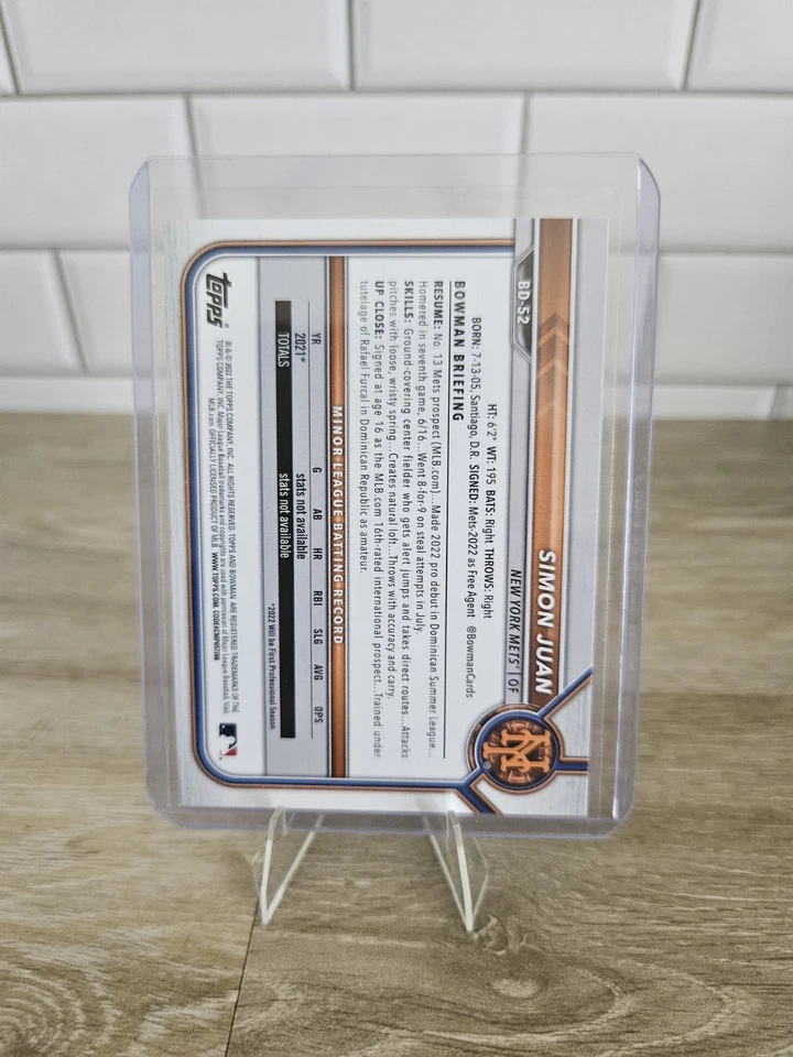 2022 Bowman Draft - Simon Juan #BD-52 Sky Blue /499 (RC) - Image 2 of 2