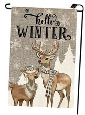 Reindeer Hello Winter Garden Flag 12x18 Inch Vertical Double Sided multicolor A