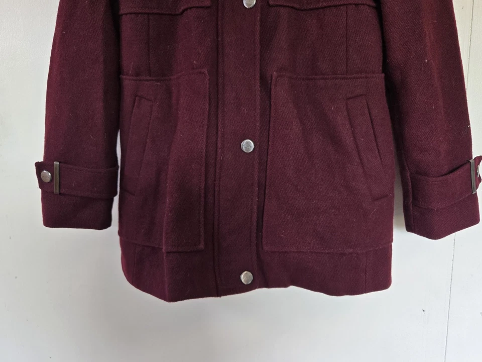 Abrigo Kenneth Cole Mujer L Lana Imitación Piel Borgoña Invierno Cálido Acogedor Otoño Foto 3 de 4