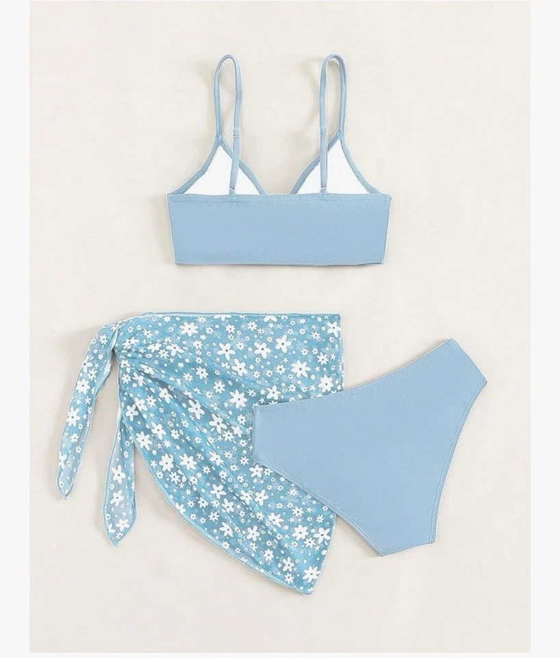 COZYEASE Conjunto de Bikini de Playa Floral Ditsy 3 Piezas Traje de Baño y Falda Inalámbricos para Niñas 14 Años Foto 2 de 4