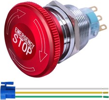 22mm Stainless Steel Metal Latching Emergency Stop Push Button Switch 12-220V 3A