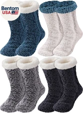4 Pcs Fuzzy Slipper Socks with Gripper Non-Slip Sherpa Sock for Men Women Thick 