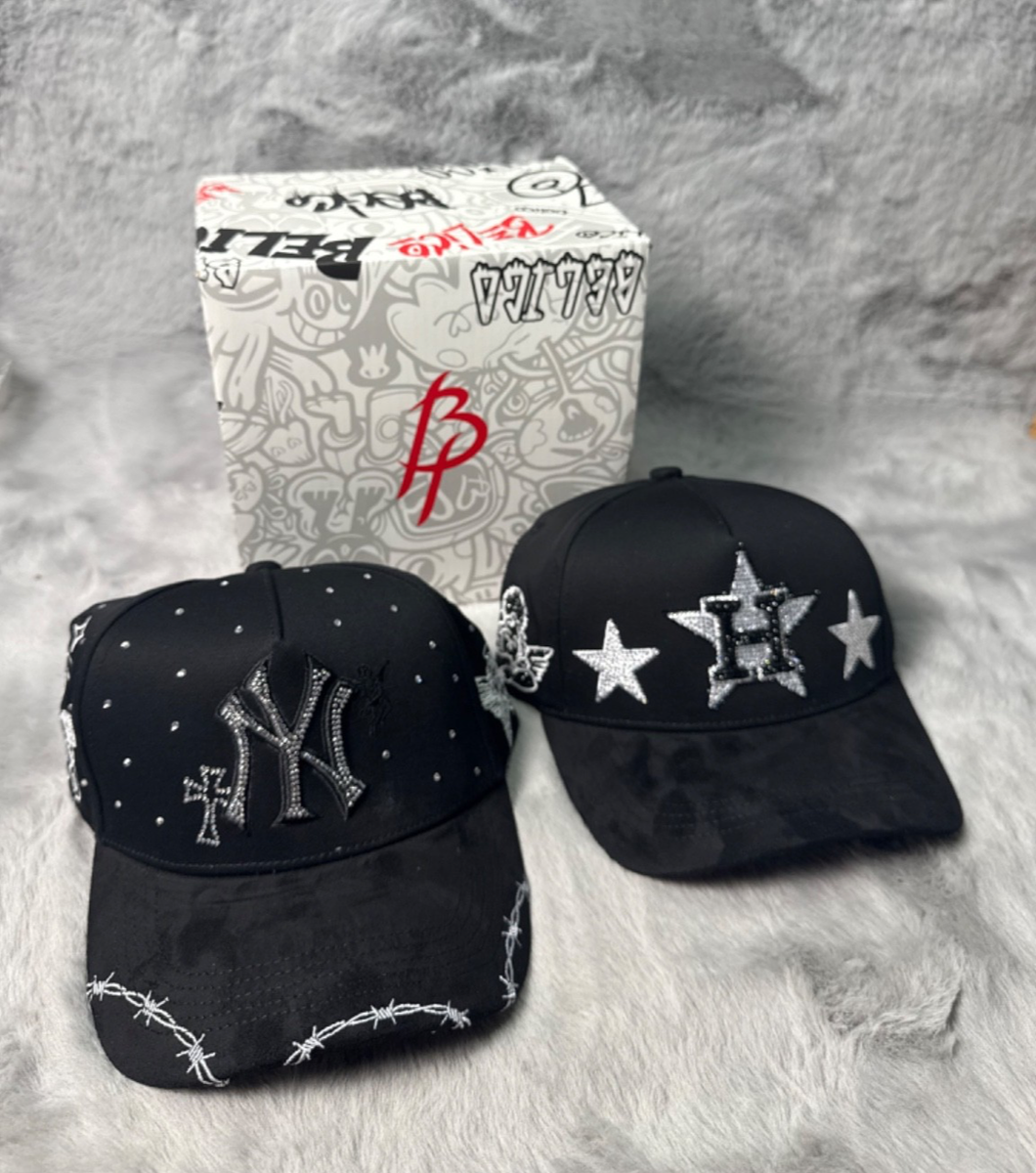 Belico Hats Rhinestone Black New York Cap Barbed Wire Velvet