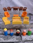 Lot of Vintage Fisher-Price Play Little People Doll House Furniture Family Dog
