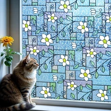 Stained Glass Window Film Color Flower Pattern Privacy Window Film Decorative...