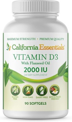Vitamin D3 2000 IU Softgels Immune Support   California Essentials Flaxseed Oil