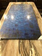 Huge Oil On Canvas On Frame Abstract Painting Ready Hang New Blue Squares 60x30