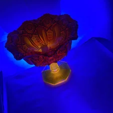 MCM L E Smith Amberline Pedestal Compote Heritage Quintet Pattern