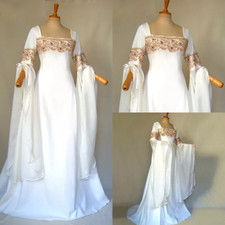 Vintage Wedding Dresses with Flared Long Sleeve Beaded Full Length Bridal Gowns