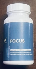 NEW High Level FOCUS 60 VEGAN Capsules CAFFEINE L-THEANINE MAGNESIUM Supplement