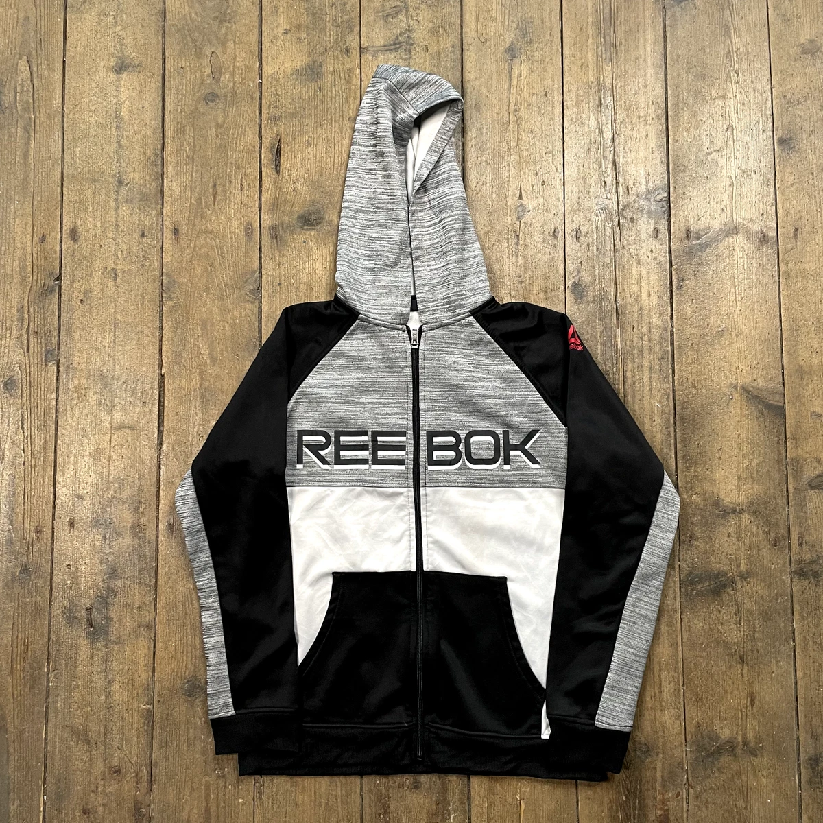 Reebok Hoodie Full Zip Sports Sweatshirt Grey Black Womens XL