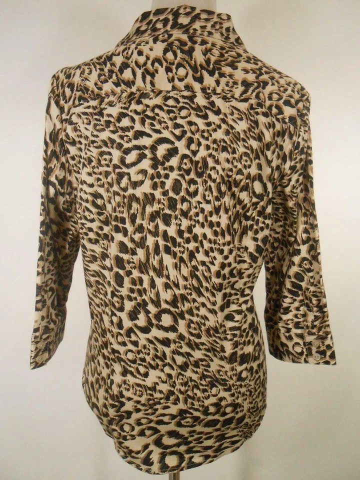 Hermosa Blusa Para Mujer Grande Colección 212 Marrón Manchado Manga Larga Botón Foto 4 de 4