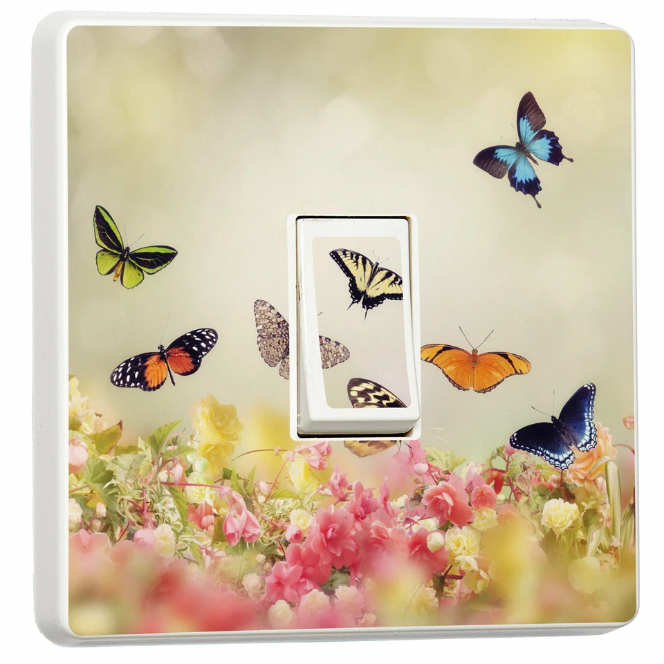 Schöne Blumen Und Schmetterlinge Design Einzel Lichtschalter Deckel Skin Sticker - Bild 1 von 3