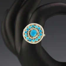 NATIVE AMERICAN ZUNI STERLING SILVER & TURQUOISE RING BY DEVIN QUAM