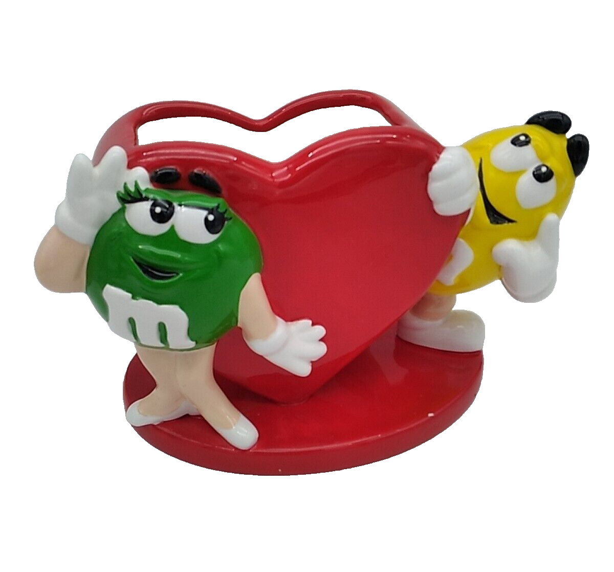 m&m's ハート キャンディ トレー 置物 陶器 Retro M&Ms Red Ceramic Heart, Green & Yellow M&M's Candy Dish