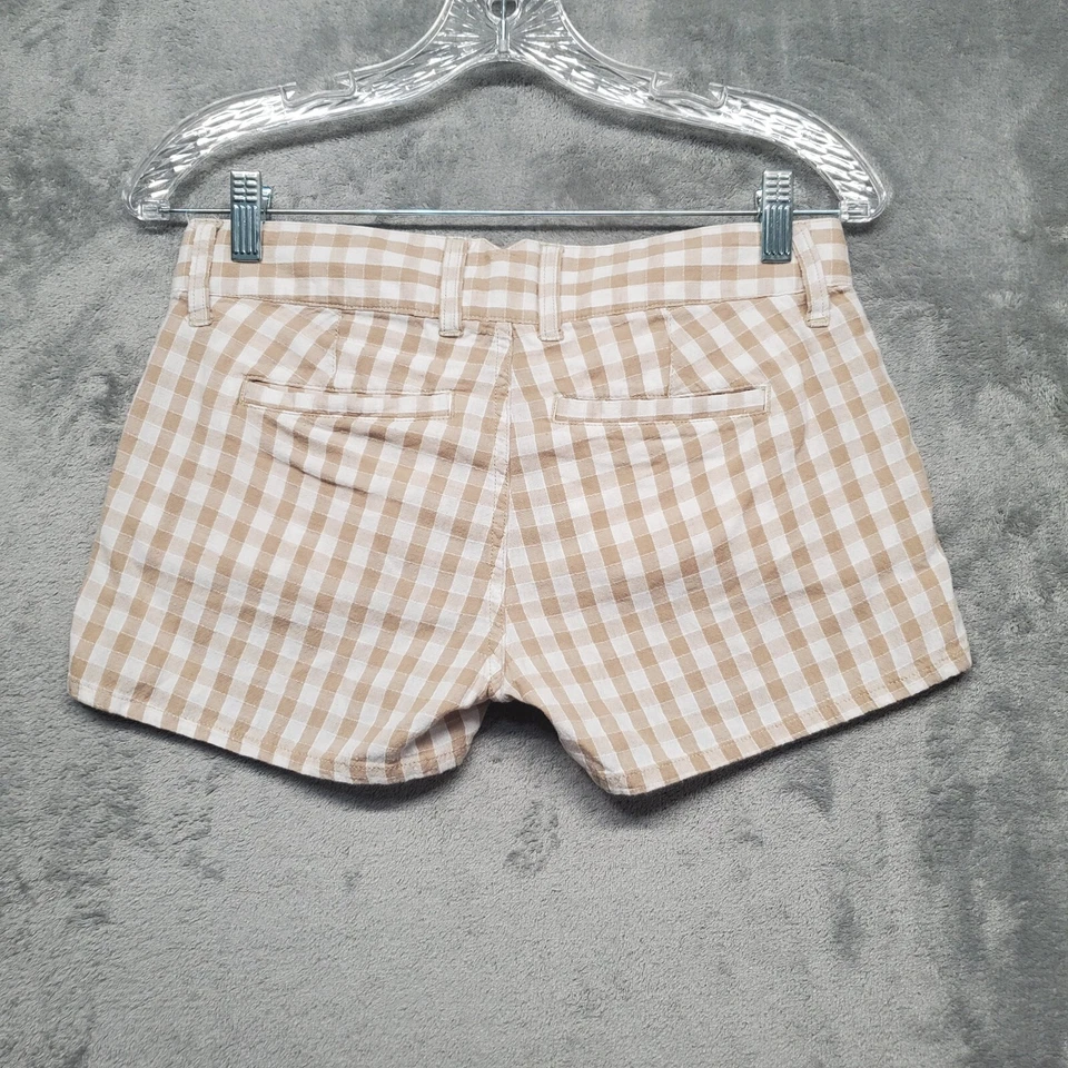Pantalones Cortos Lucky Brand Mujer 25 Beige Tostado Blanco Cuadros Lino Mezcla Algodón Foto 2 de 4