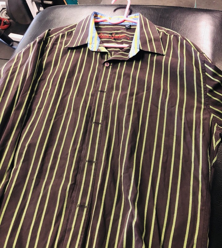 ROBERT GRAHAM LIME GREEN /BLACK STRIPED LONG 2XL SLEEVE FLIP CUFF SHIRT